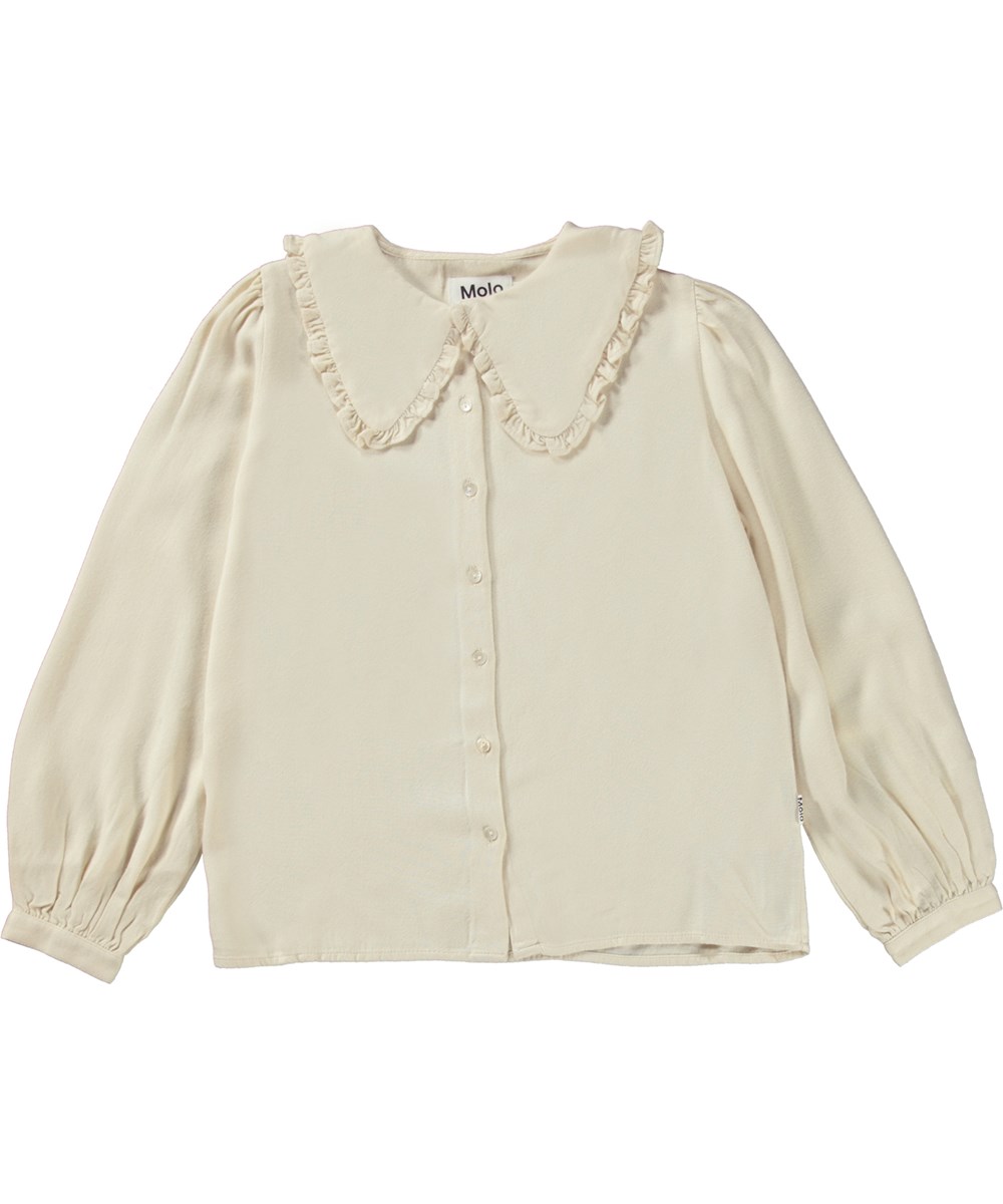 Robbin - Pearled Ivory - Gebroken witte blouse met Peter Pan kraag