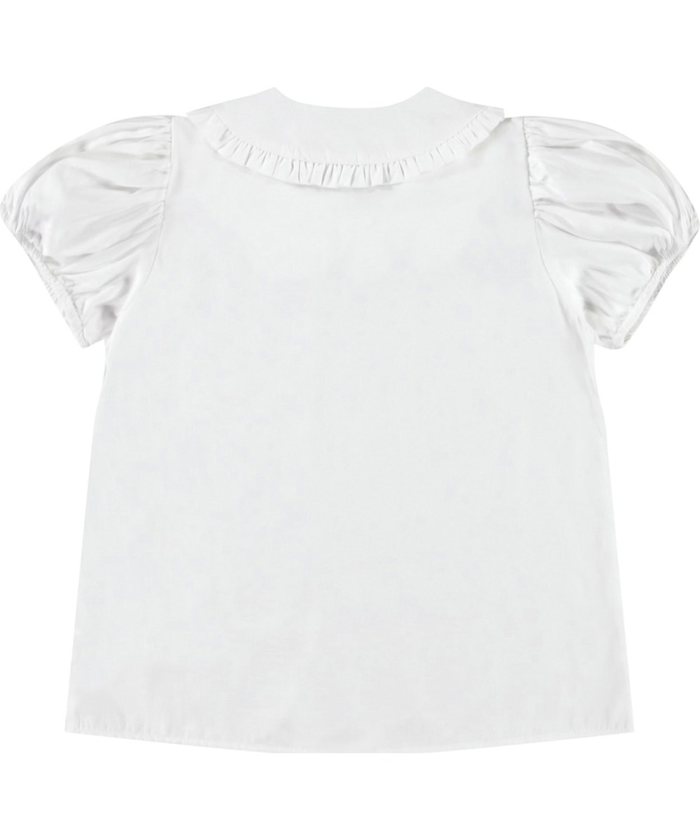 Rosabella - Crisp White - Witte blouse van zacht viscose met kraag en ruches