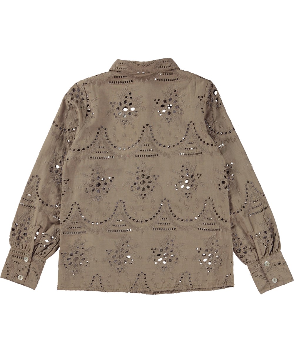 Runa - Moth Grey - Beige blouse met broderie anglaise