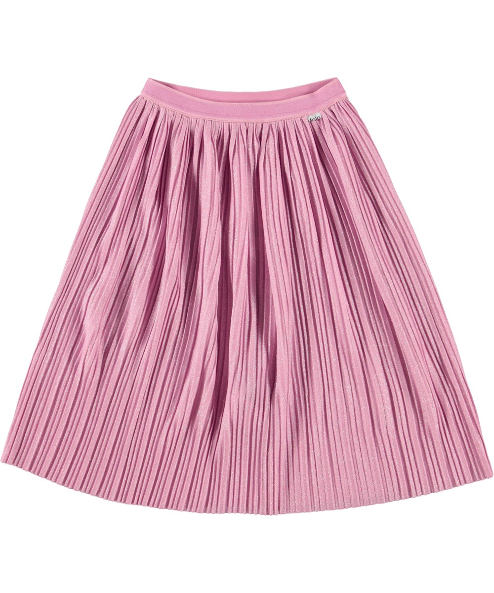 Bailini - Sunset Pink - Roze geplooide midi rok met zilver glitter