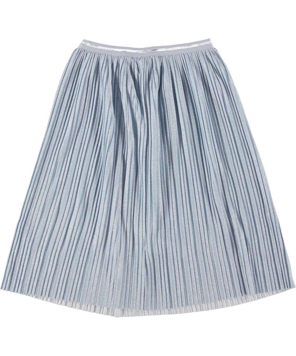 Bailini - Windy - Lichtblauwe geplooide midi rok met zilver glitter