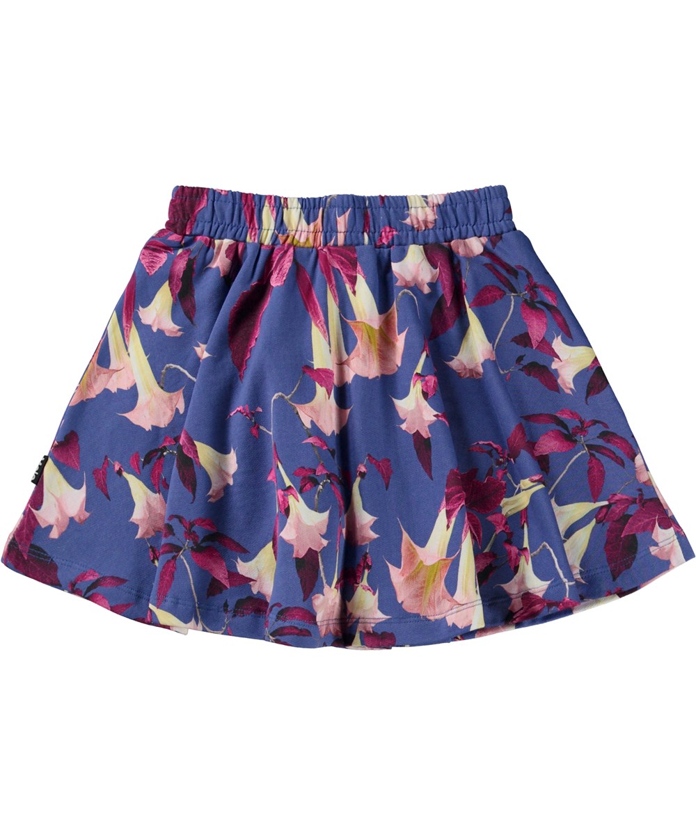 Barbera - Angels Trumpets - Blauwe biologische rok met een bloemenprint 
