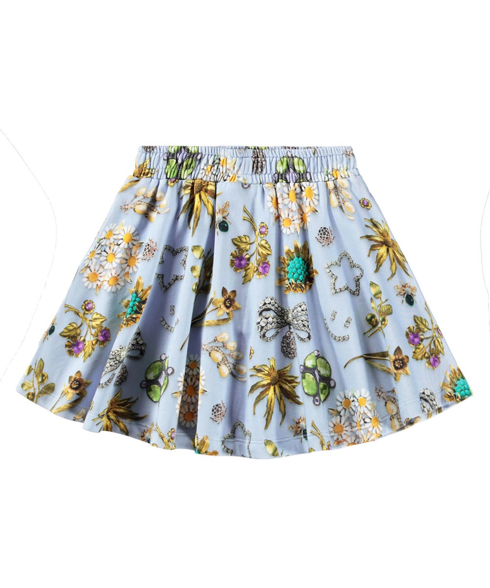 Barbera - Royal Bling - Lichtblauwe kinderrok gemaakt van biologisch katoen met een print van kleurrijke tulpen.