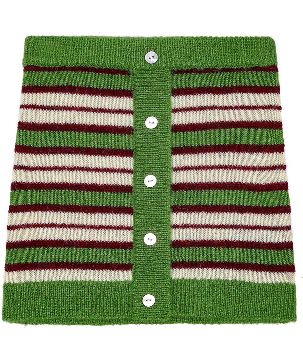 Bea - Dream Stripes - Zachte wollen retro-gestreepte rok met elastische tailleband en parelmoeren knopen.