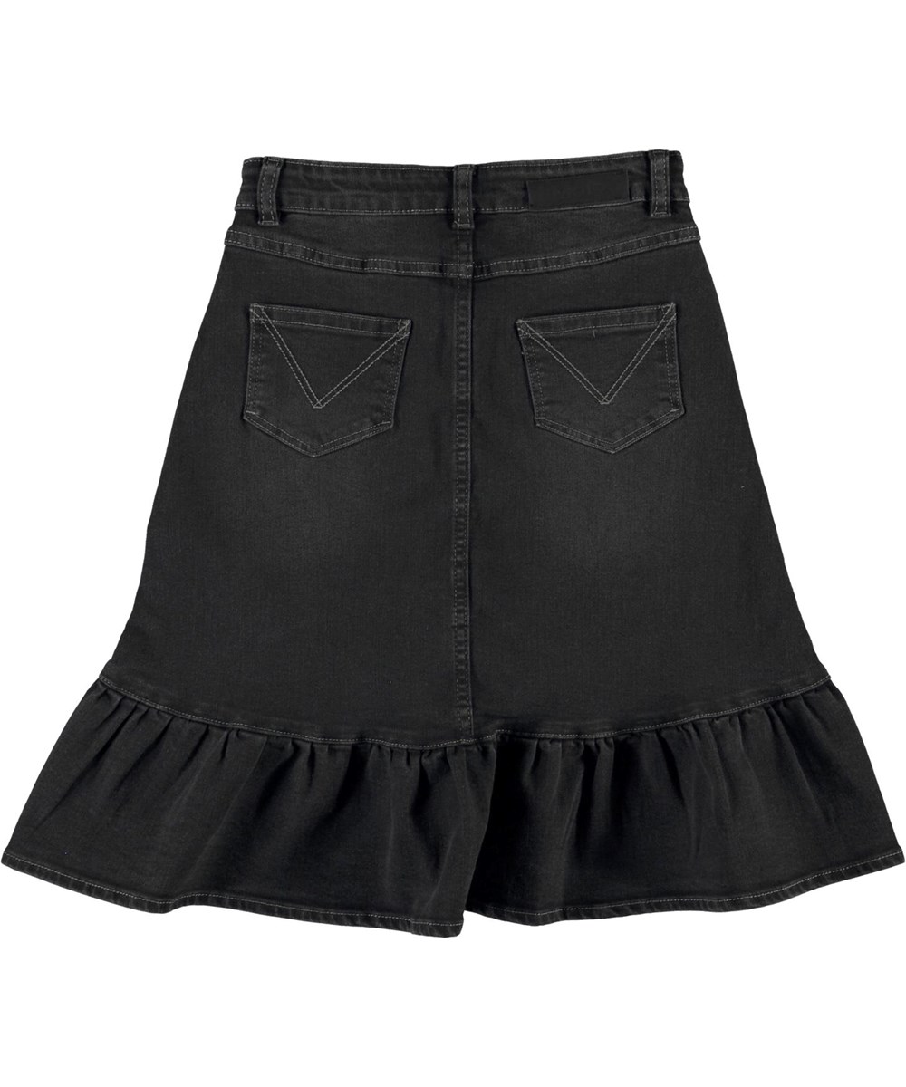 Belinda - Black Denim - Zwarte spijkerrok met ruches