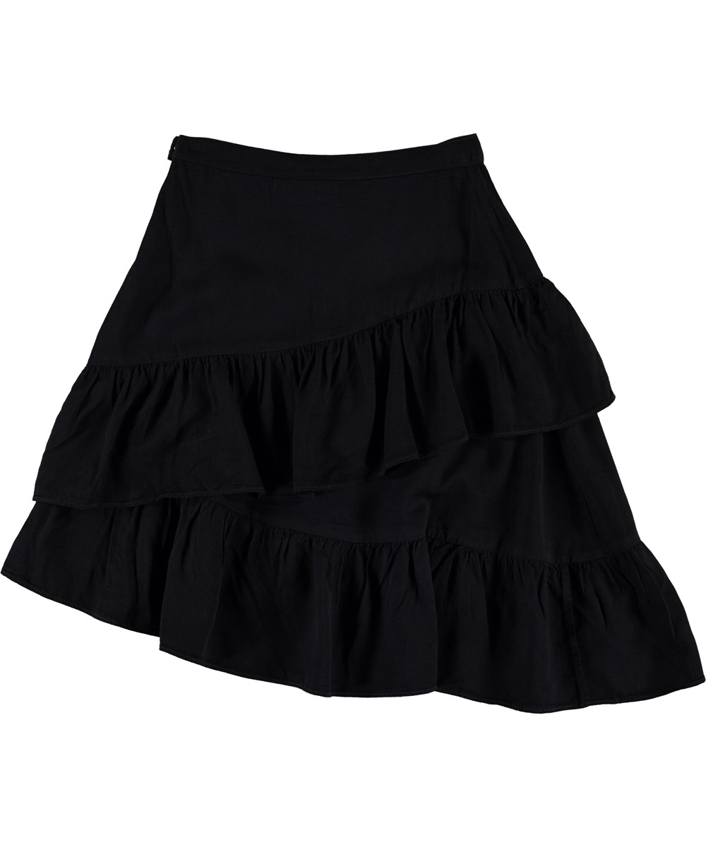 Benedicte - Black - Lange zwarte asymmetrische rok