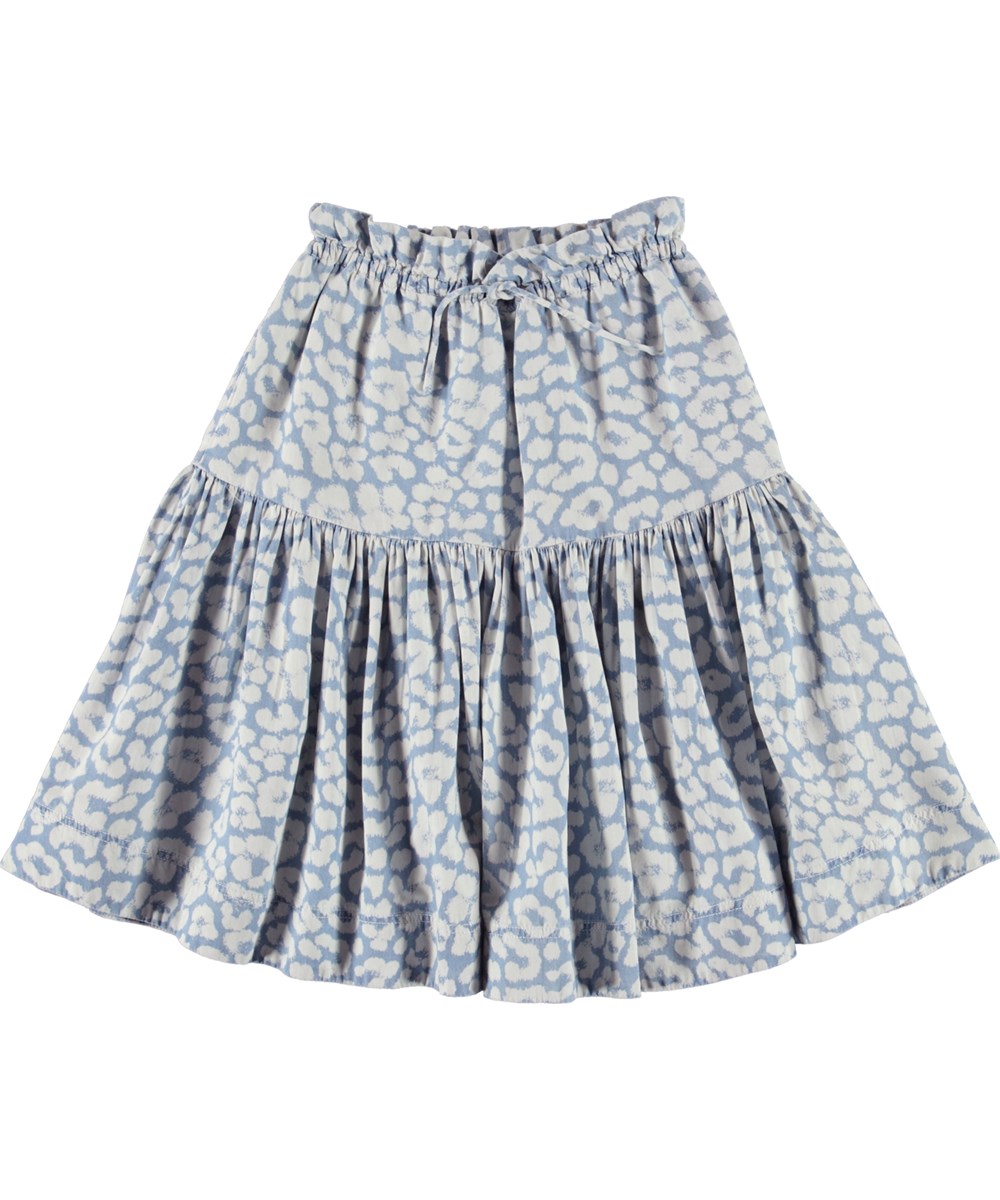 Bente - Bleached Jaguar - Lichtblauwe luipaard rok met koordjes