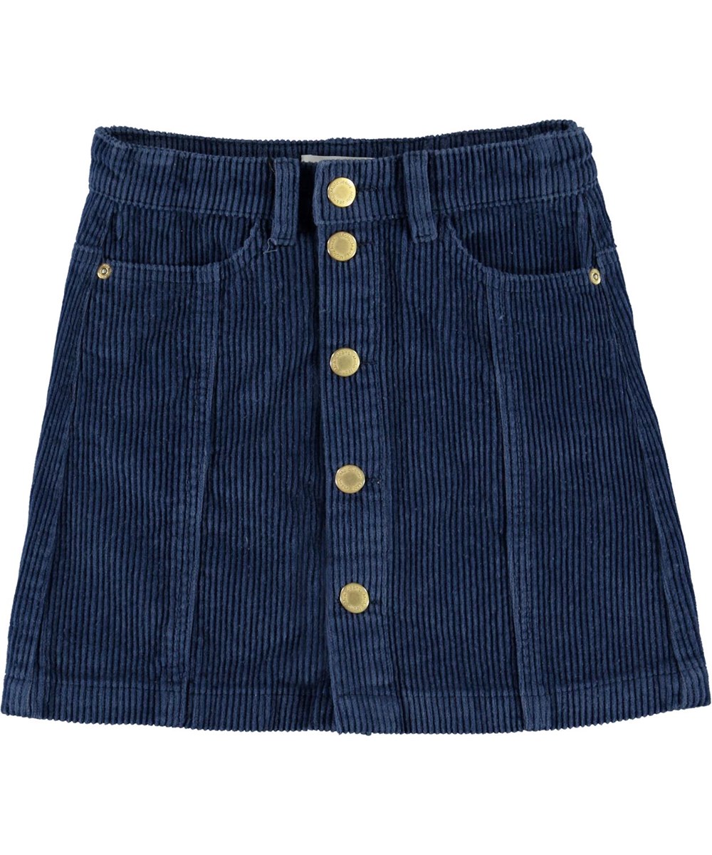 Bera - Blue Daisy - Blauwe corduroy rok met knopen