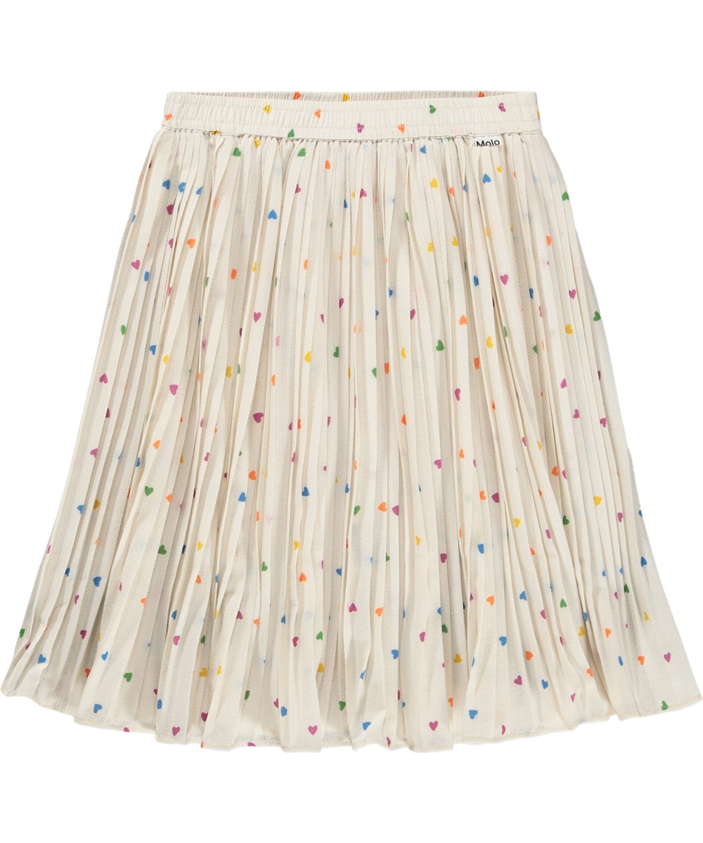 Bess - Confetti_Rainbow - Gebroken witte geplooide kinderrok met een hartjesprint