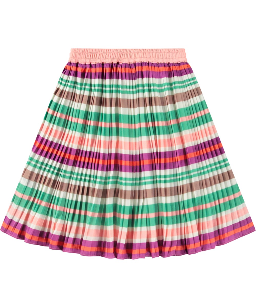 Bess - Exotic Stripe - Kleurrijke gestreepte kinderrok met plooien en elastisch tailleband.