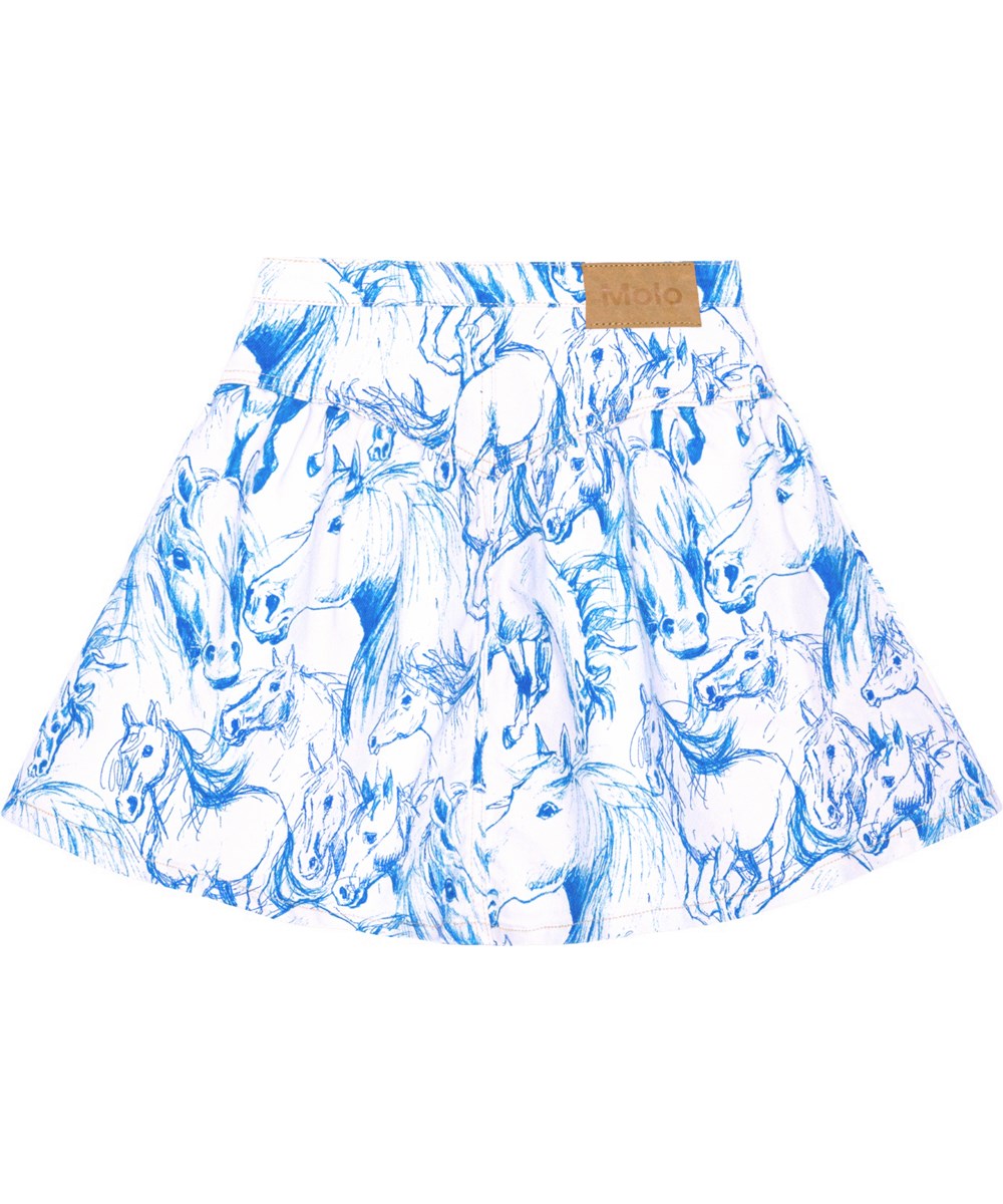 Betsy - Blue Horses - Witte spijkerrok met paardenprint