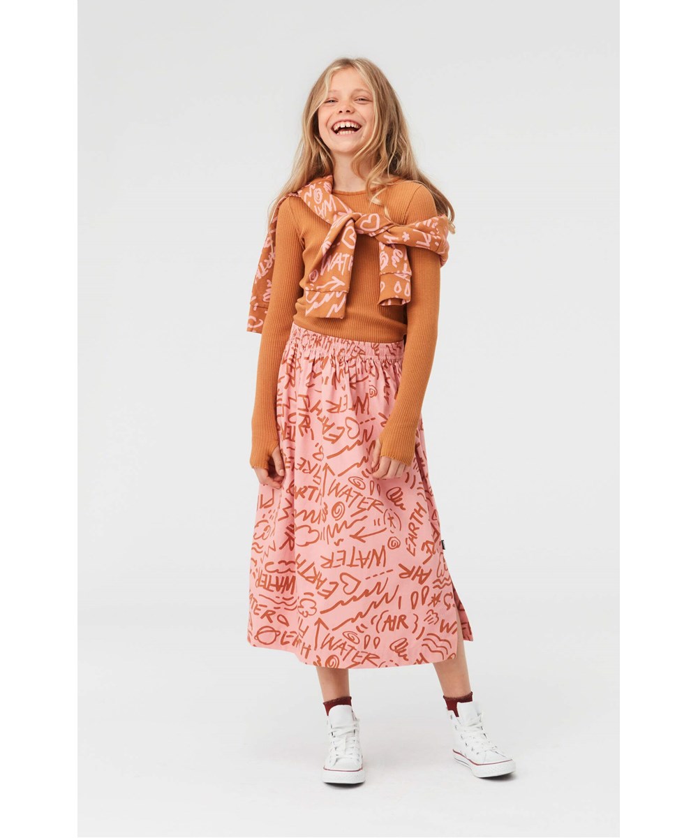 Bettina - Rose Elements - Roze katoenen rok met grafische print