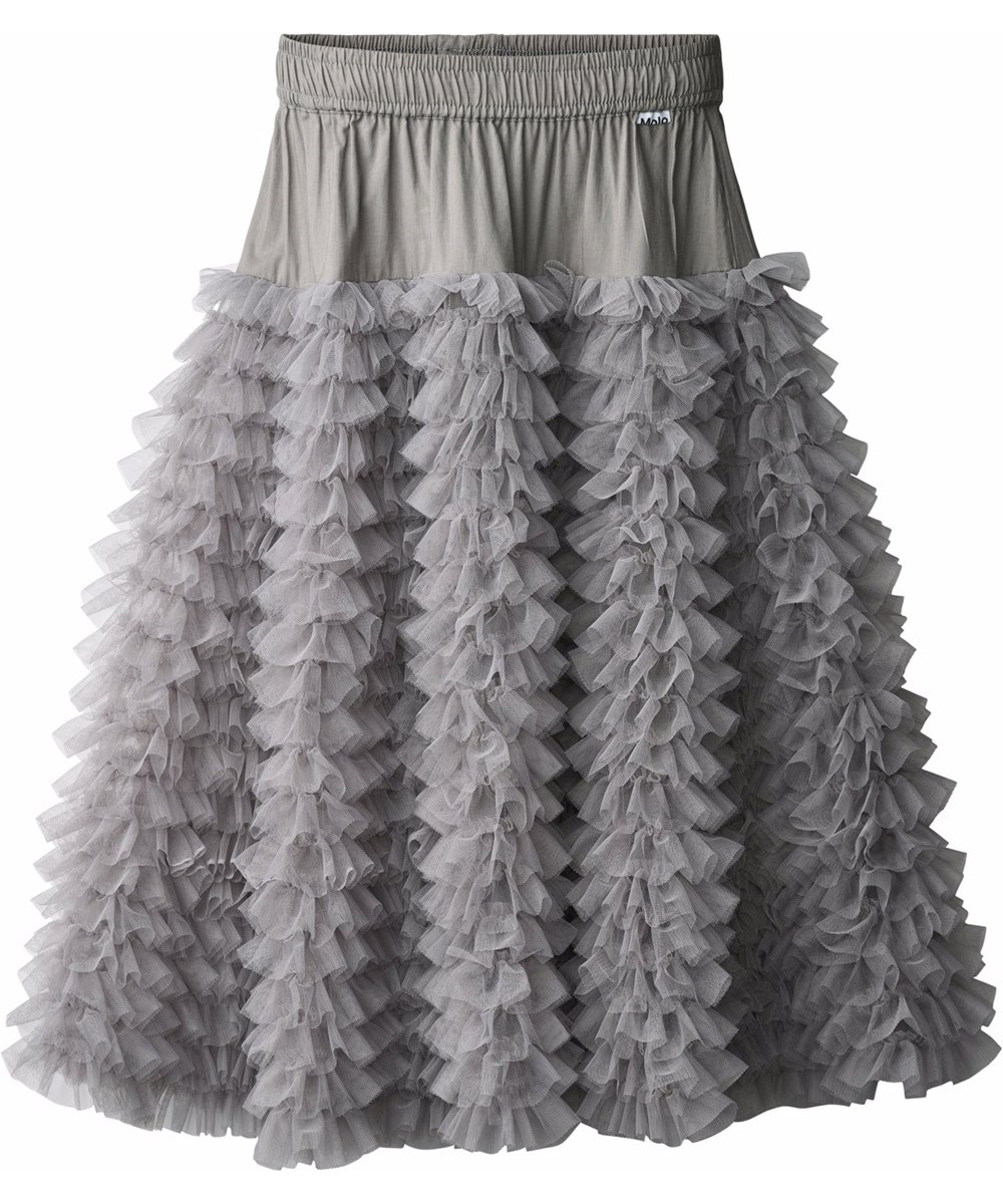 Bliss - Grey Flannel - Grijze volumineuze tule kinderrok met een elastische tailleband.