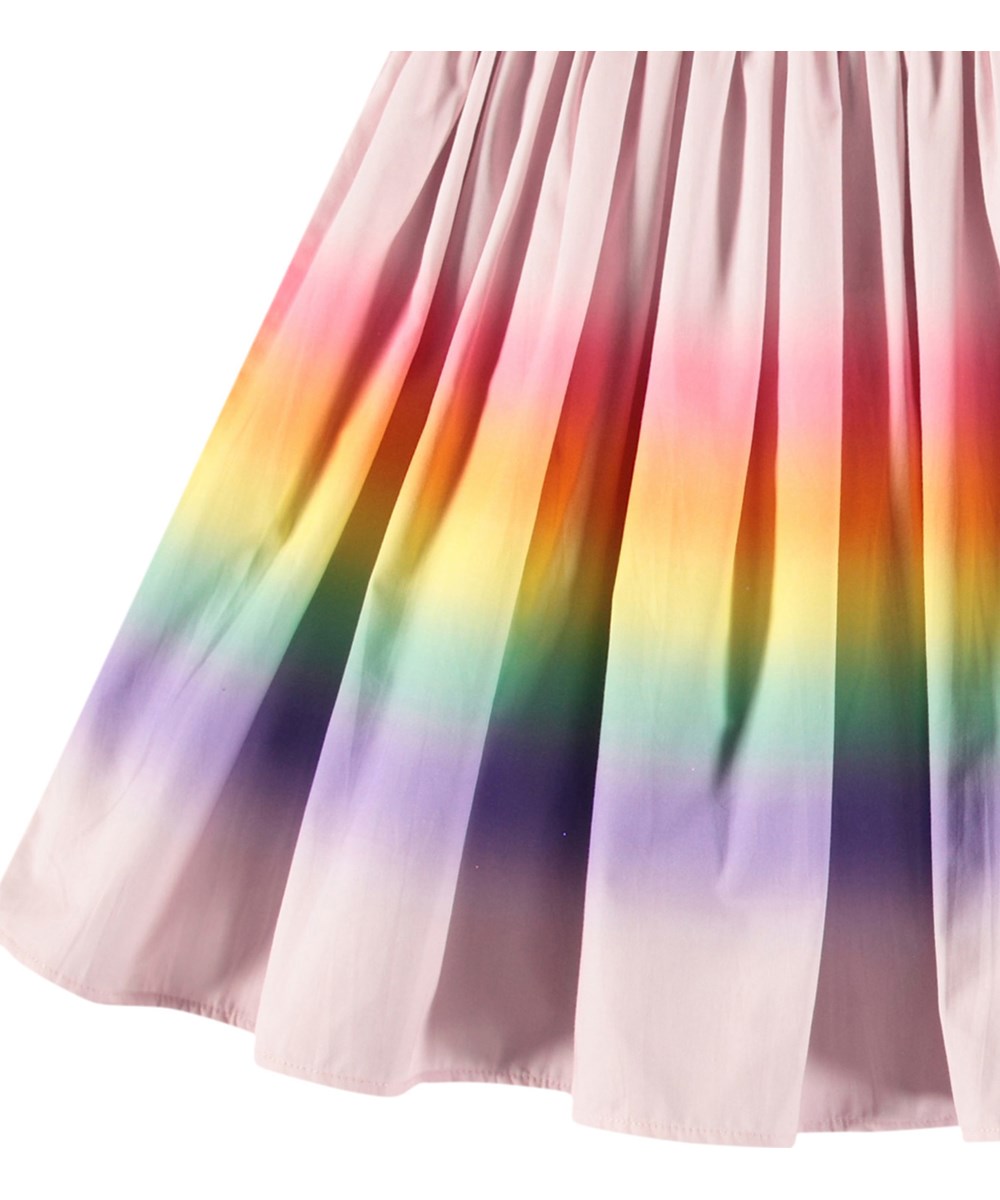 Bonnie - Fading Sunset - Roze knielange katoenen kinderrok met regenboogprint.