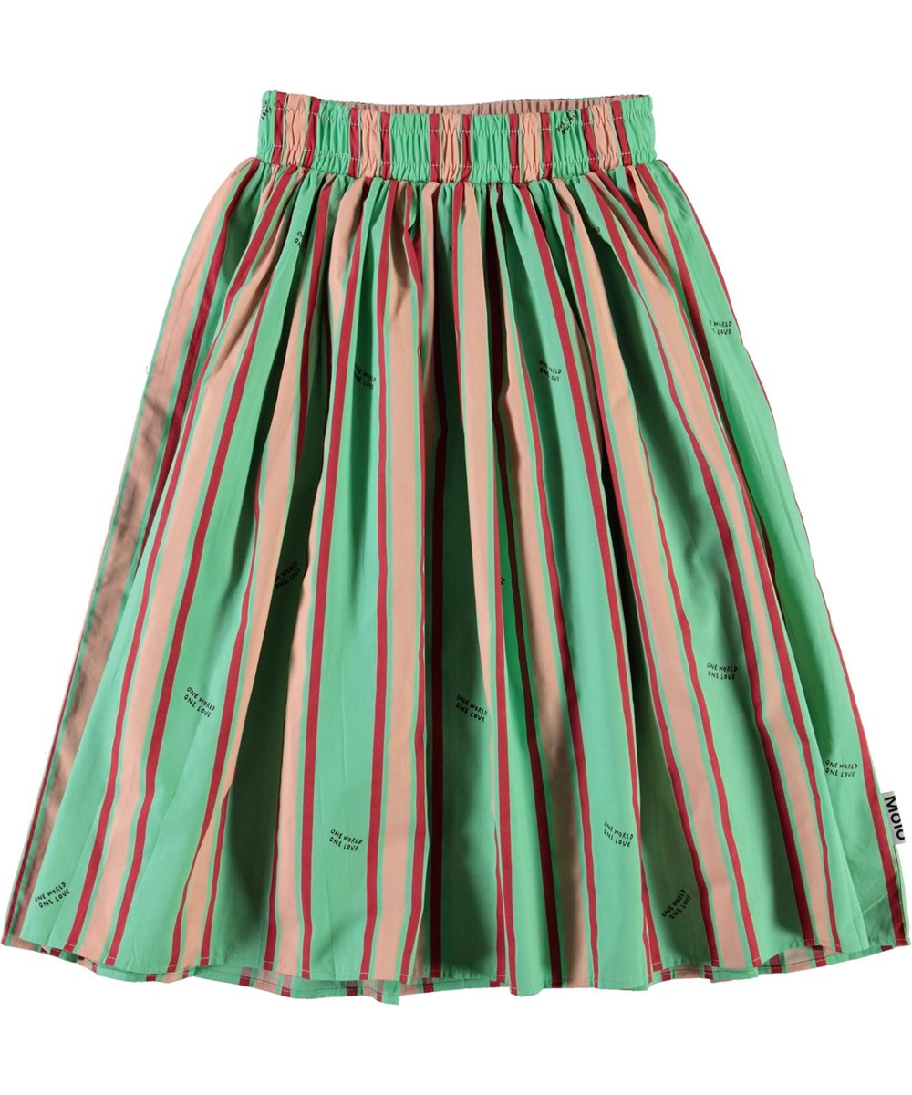 Bree - One World Stripe - Groene biologische rok in roze en rood