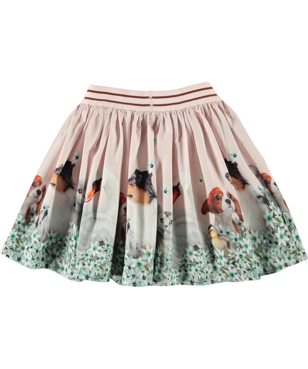 Brenda - Friends And Flowers - Roze biologische ronde rok met print van dierenvrienden