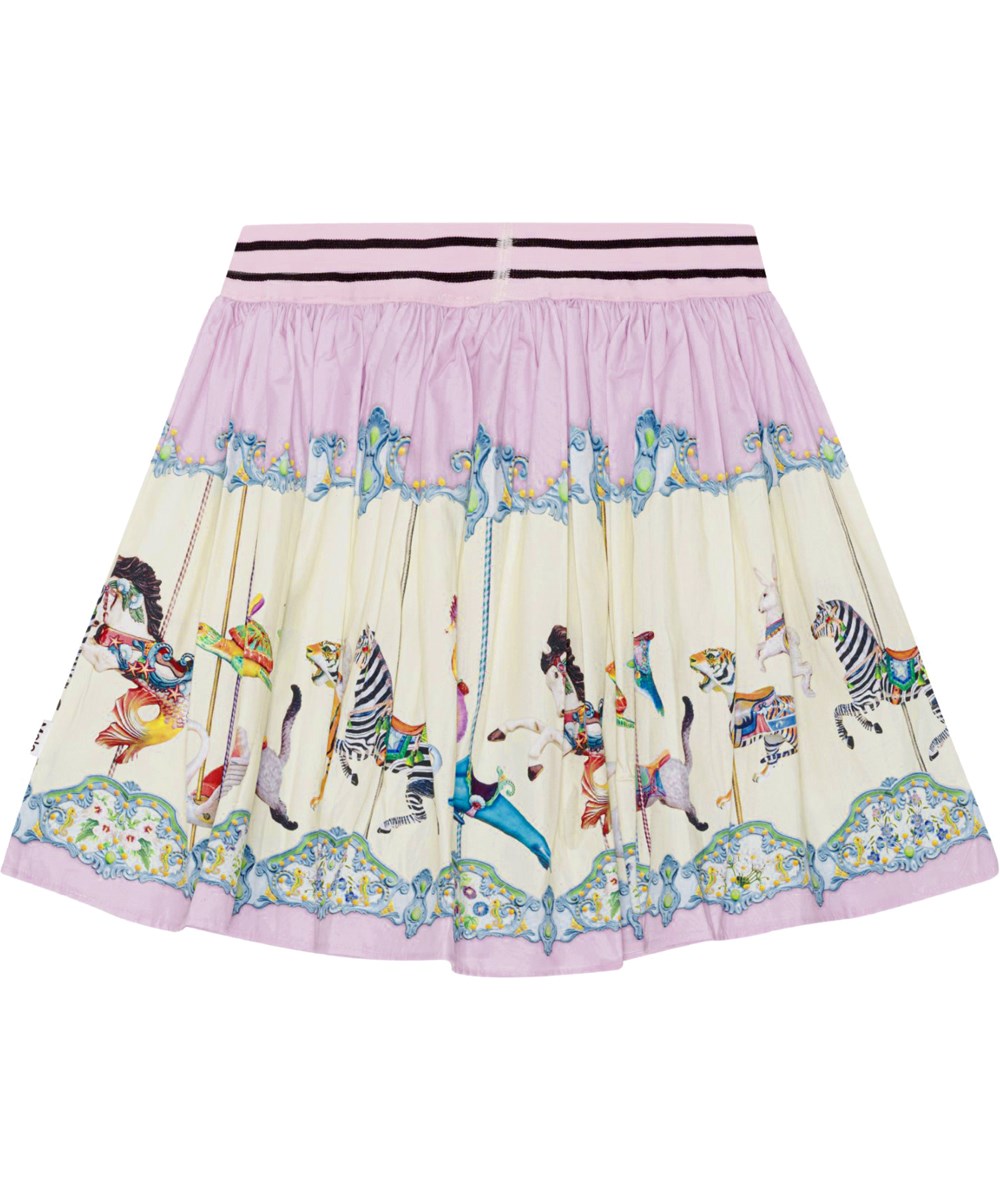 Brenda - Sea Carousel - Paarse en gebroken witte rok van biologisch katoen met draaimolen print