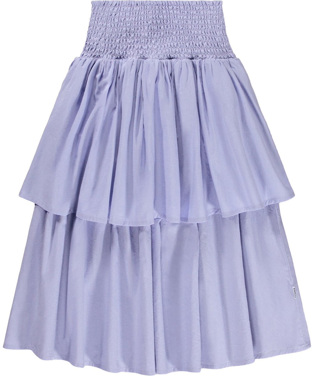 Brenna - Cool Lilac - Paarse lange katoenen kinderrok met een brede smock in de taille
