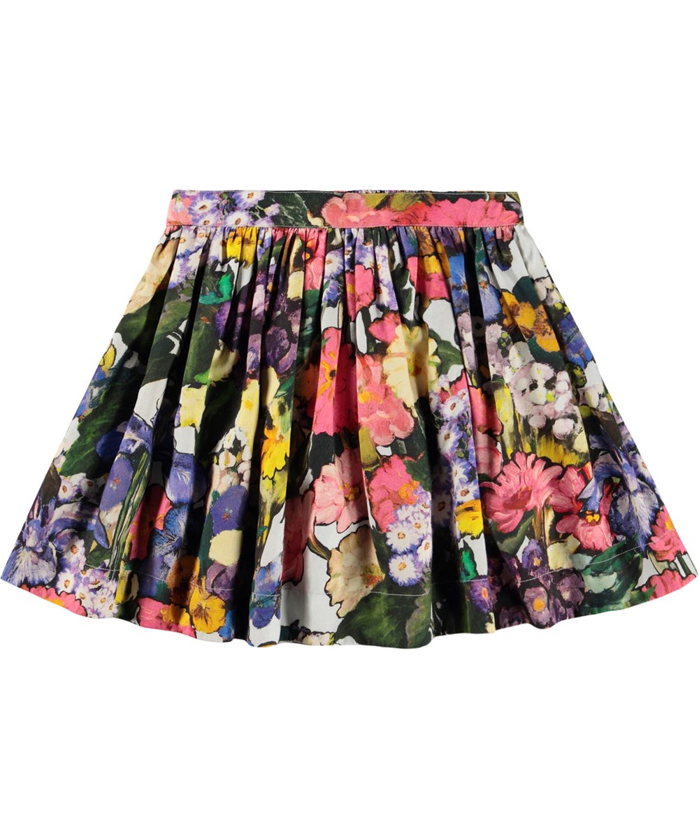 Brook - Floral Impression - Kleurrijke kinderrok gemaakt van katoen-viscose met geborduurde bloemen en noten.