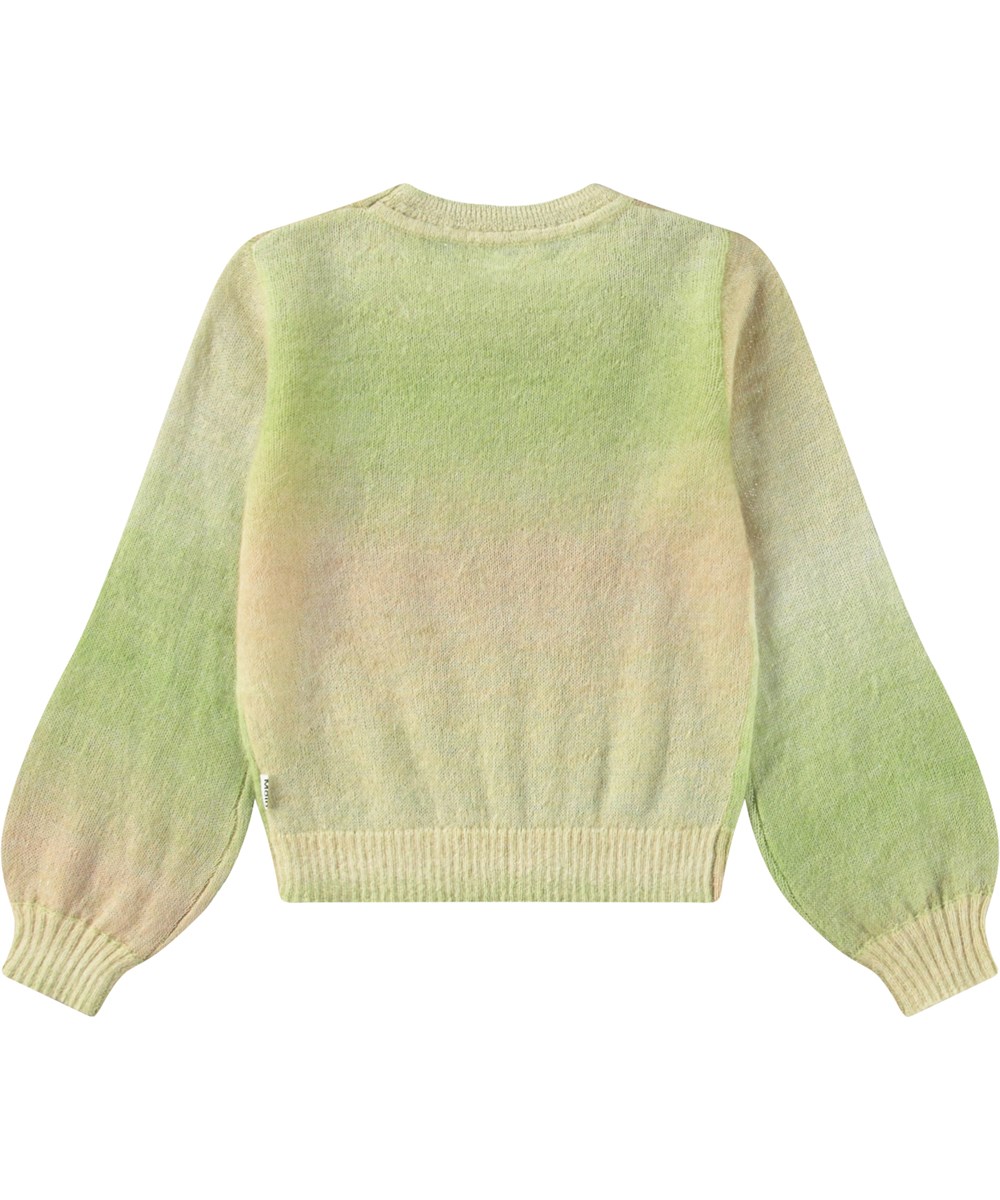 Gemina - Soft Space - Kindertrui van zacht wol in beige en groene kleuren.