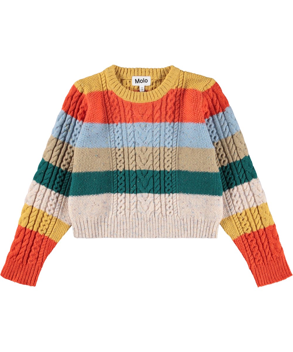 Gerdis - Ski Stripe - Gestreepte gebreide kindertrui gemaakt van wol in meerdere kleuren.