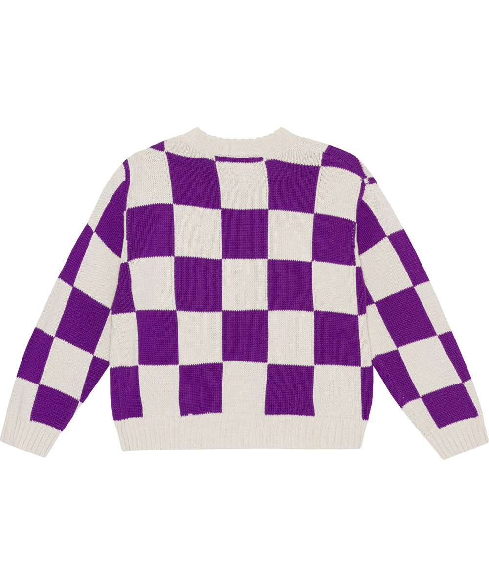 Gertina - Purple Shell Check - Paarse en gebroken witte geblokte katoenen trui