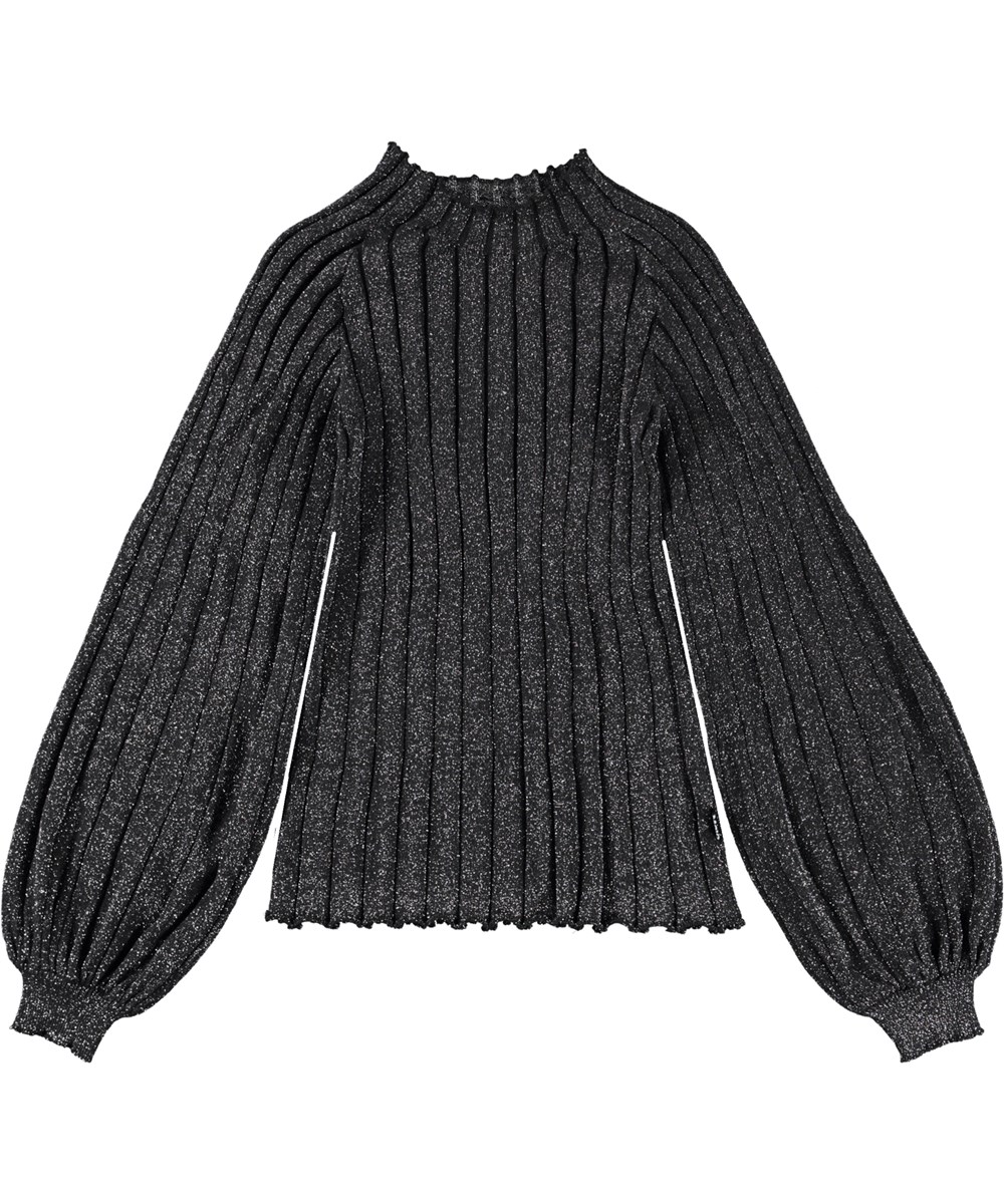 Gilah - Space Grey - Donkergrijze trui in rib met wijde mouwen
