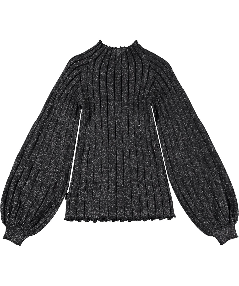 Gilah - Space Grey - Donkergrijze trui in rib met wijde mouwen
