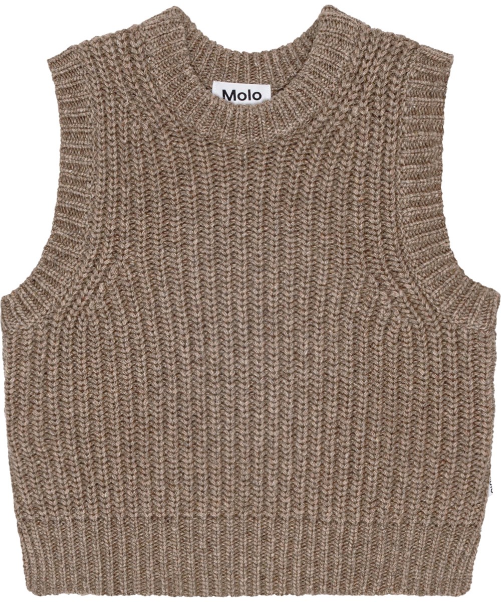 Gilberte - Brown Sugar - Beige gebreid overgooier van een mix van wol en acryl.