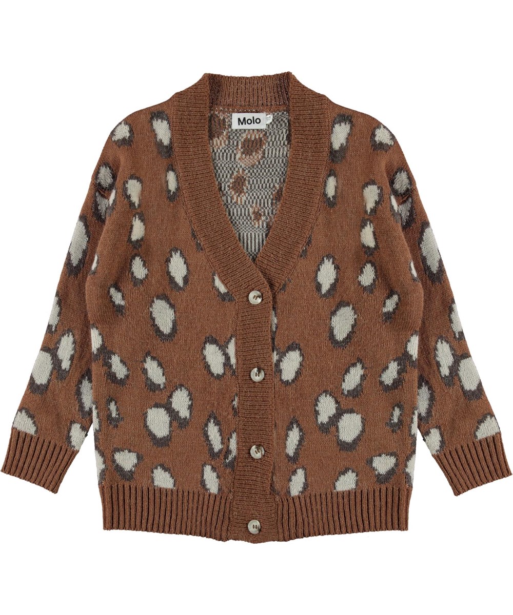 Gina - Graphic Deer - Bruin gebreide vest met witte vlekken