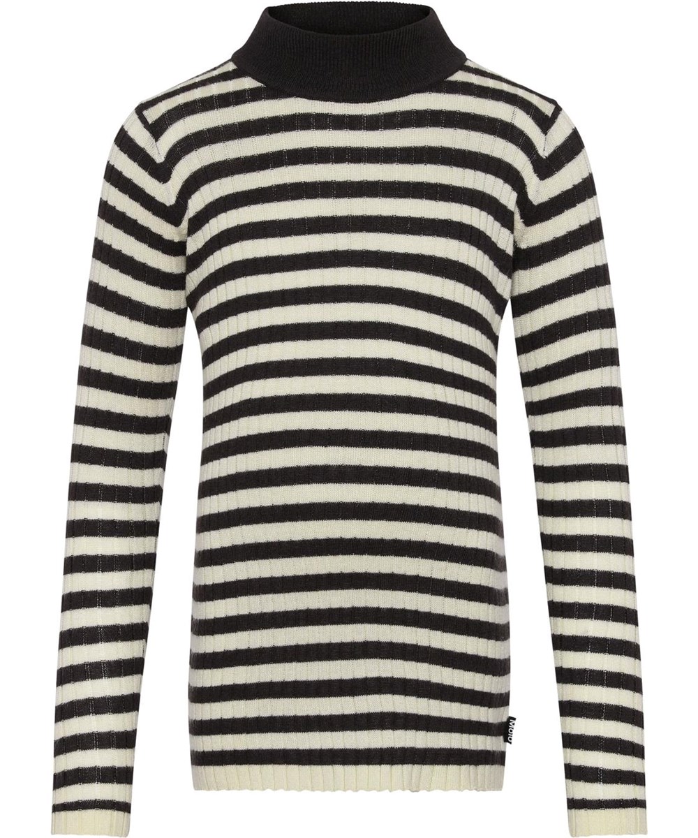 Gitte - Marzipanbrownstripe - Kasjmier zwart en wit gestreepte trui