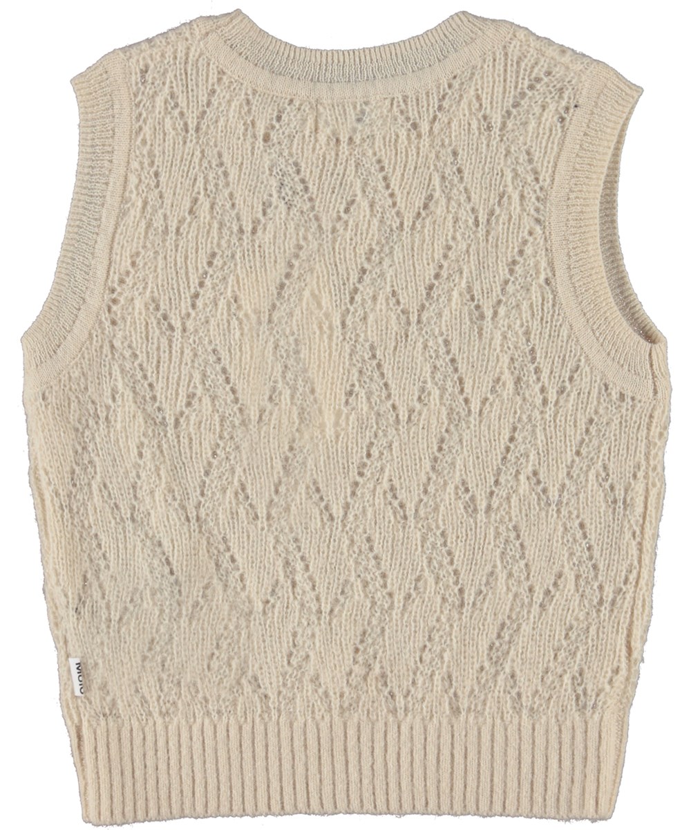 Greta - Pearled Ivory - Gebroken witte gebreide spencer met gaatjespatroon