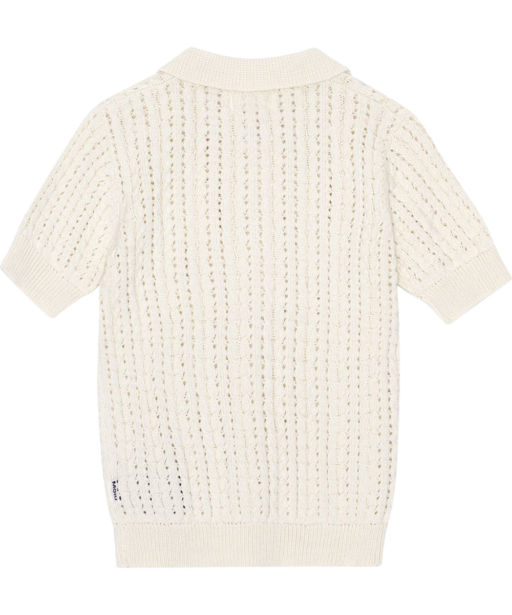 Gretel - Sea Shell - Gebroken witte gebreide t-shirt van zacht katoen in een prachtig patroon