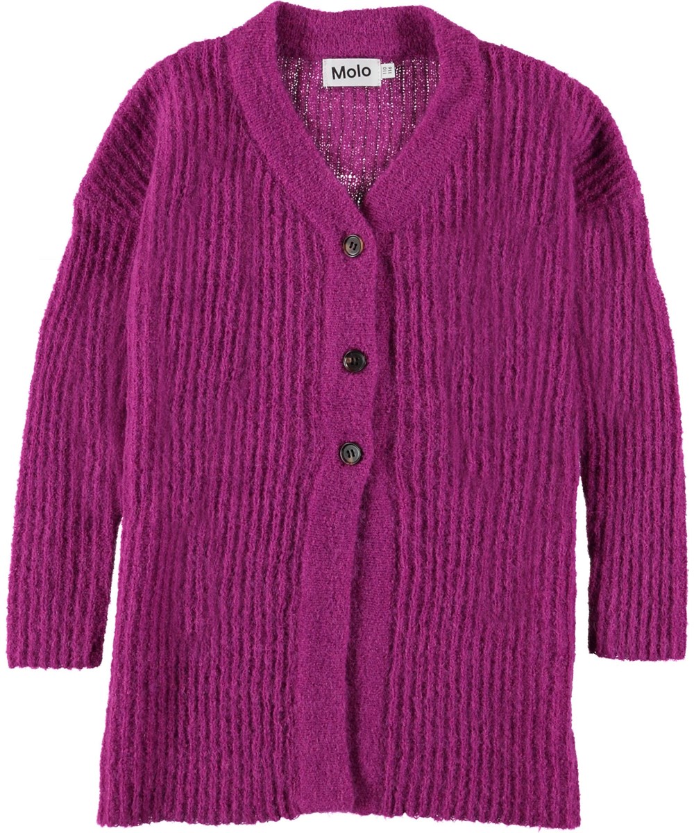 Gwenneth - Wild Purpur - Lange paars gebreide vest.