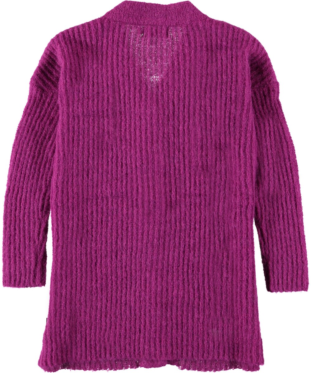 Gwenneth - Wild Purpur - Lange paars gebreide vest.