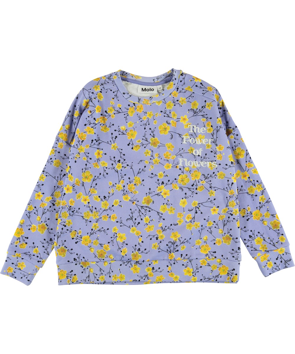 Mandy - Buttercups - Paarse trui met gele bloemen