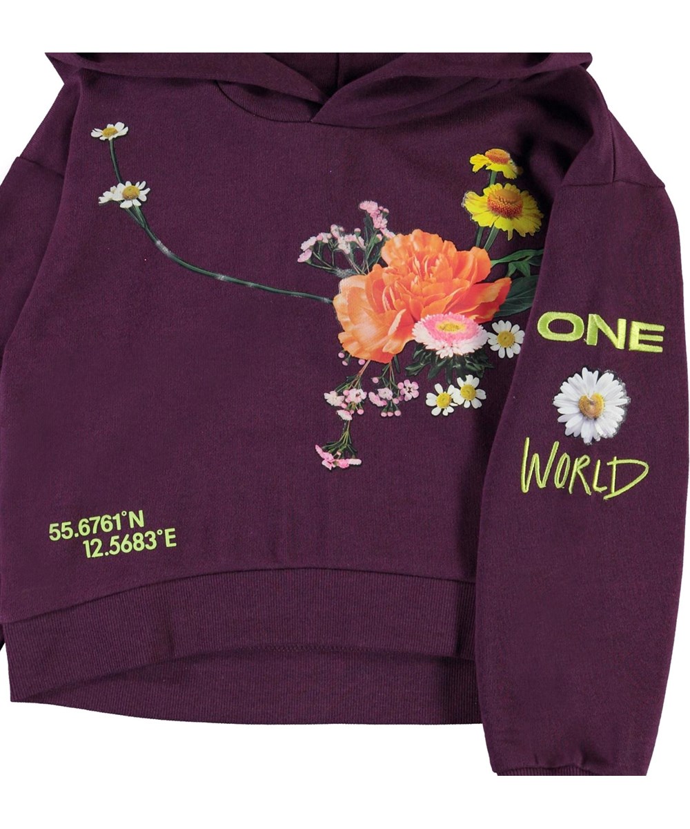 Maren - Noirberry - Paarse hoodie met bloemenprint 