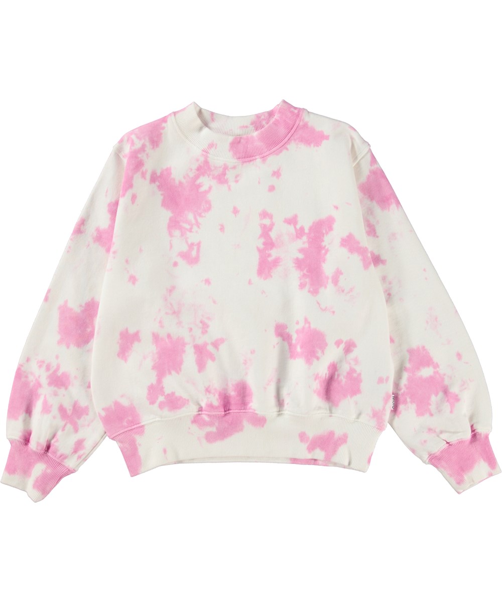 Marge - Pink Tie Dye - Biologische trui in het wit en roze tie-dye