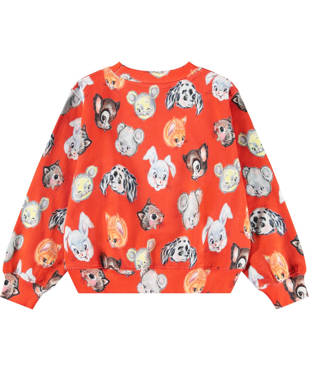 Marge - Rising Sun - Oranje sweater gemaakt van biologisch katoen met een print van schattig getekende dieren.