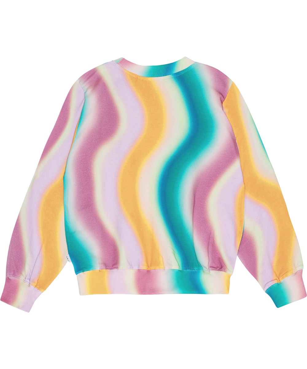 Marge - Spray Waves - Oversized, kleurrijke biologisch katoenen sweater met graffiti golvende strepenprint.