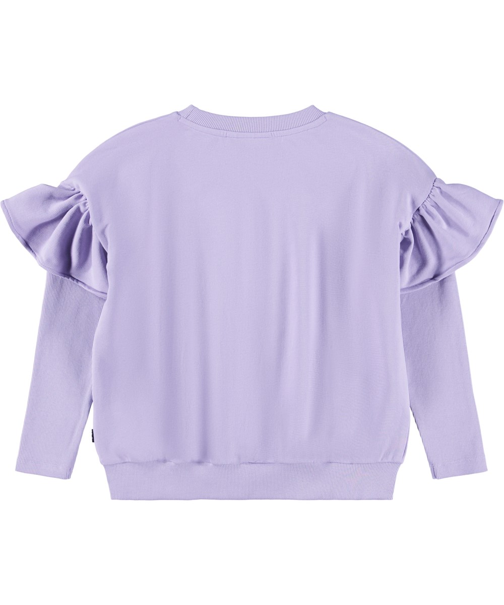 Margit - Faded Purple - Paarse sweater met ruches gemaakt van biologisch katoen.