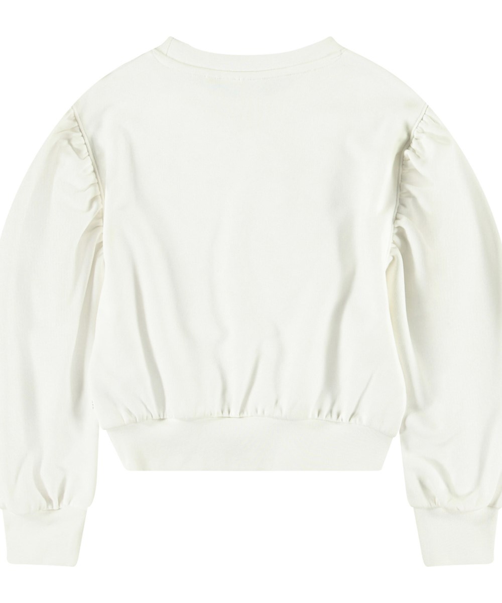 Mariah - Nature Future - Witte kindersweater van zacht katoen met borduurwerk en ribboord rond de hals, mouwen en onderkant.