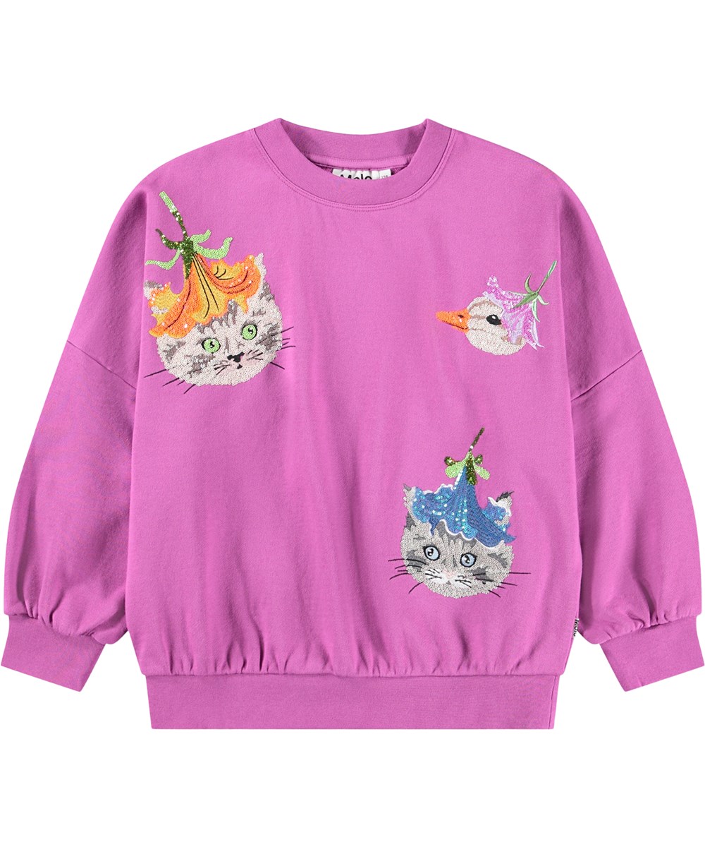 Marika - Animal Sparkle - Paarse kindersweater met geborduurde pailletten gemaakt van biologisch katoen