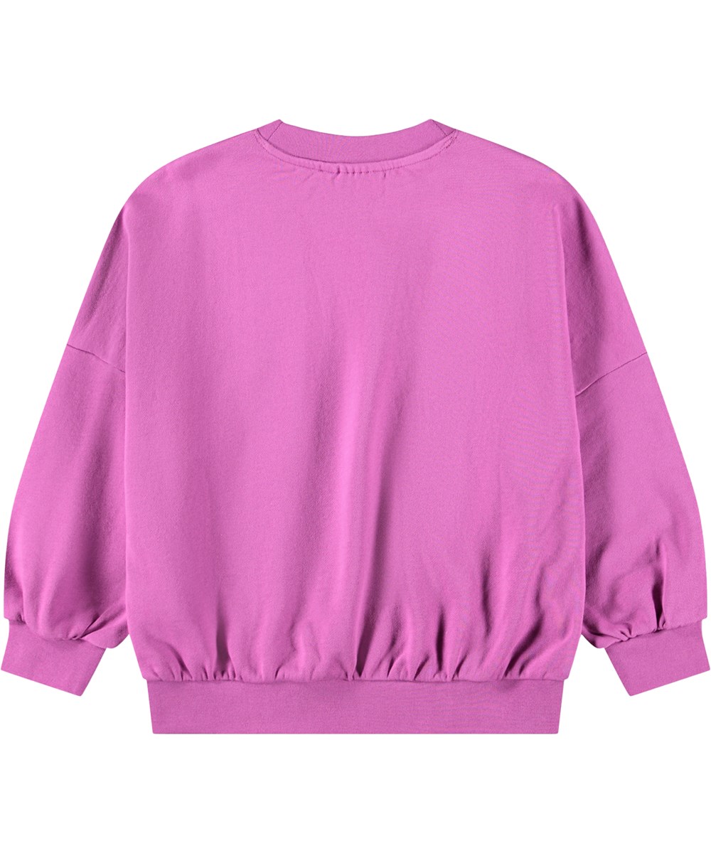 Marika - Animal Sparkle - Paarse kindersweater met geborduurde pailletten gemaakt van biologisch katoen