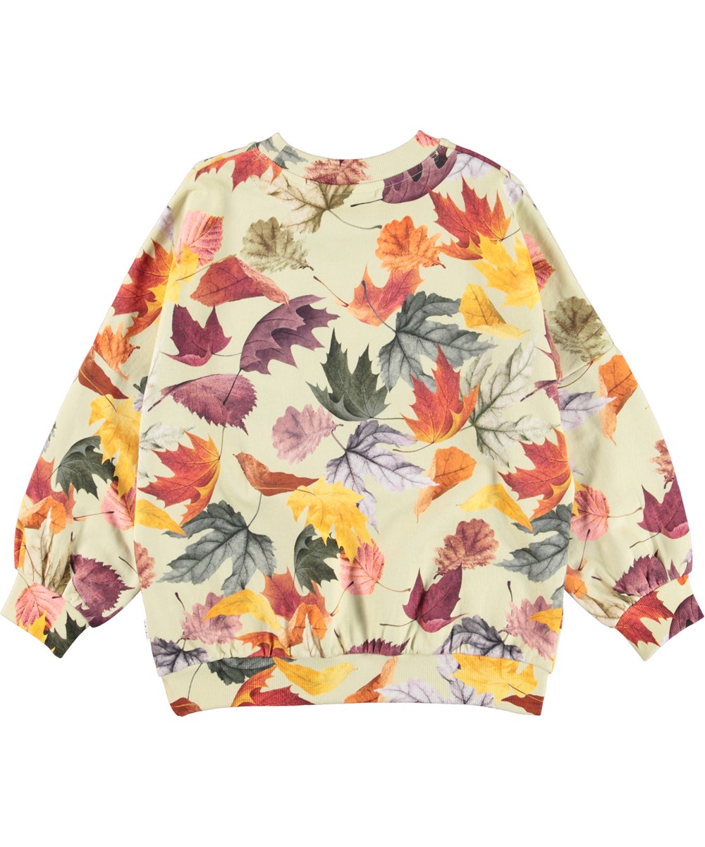 Marika - Falling Leaves - Gele biologische sweater met gouden bladeren