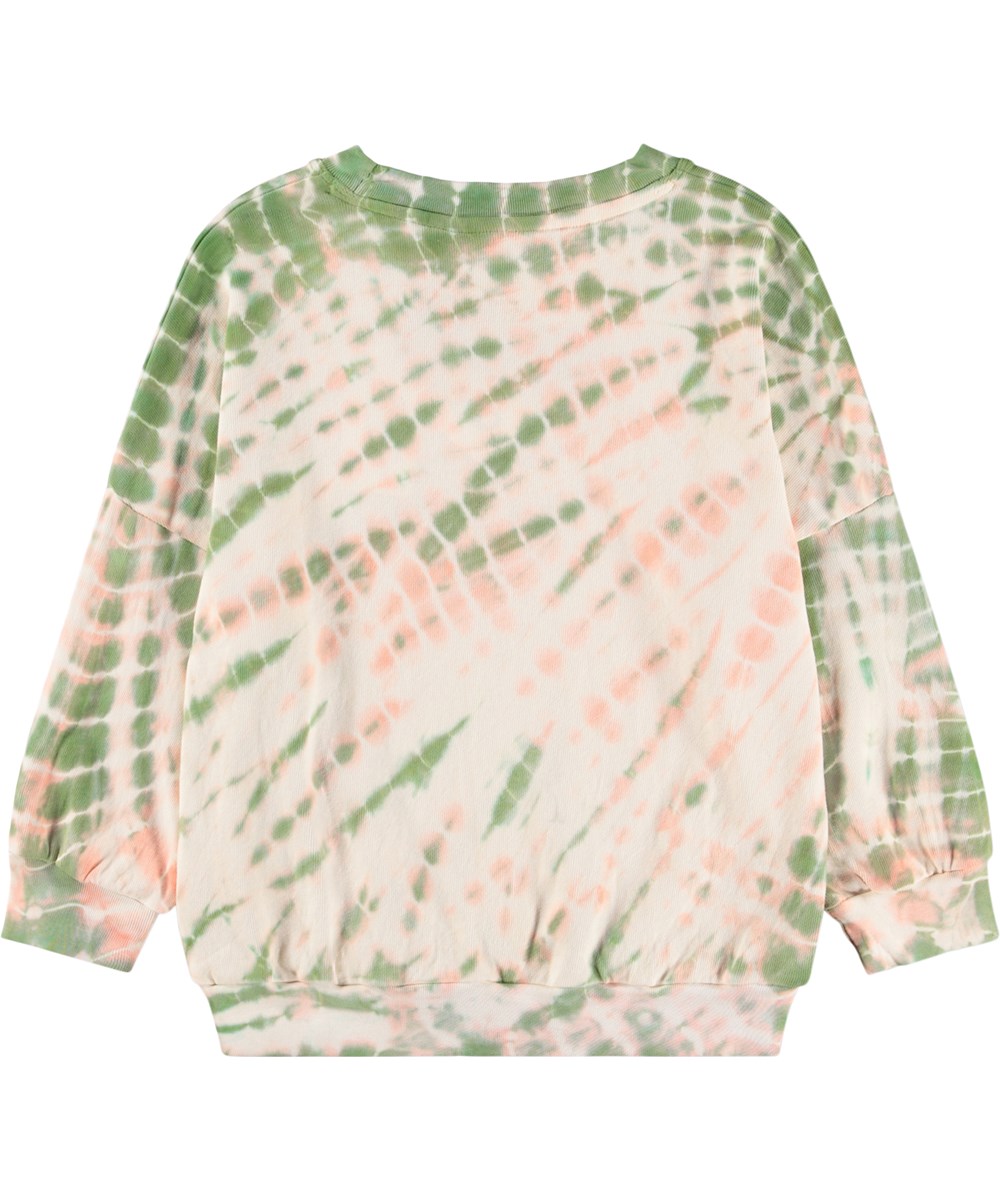 Marika - Garden Tie Dye - Groen en roze tie-dye kindersweater gemaakt van biologisch katoen
