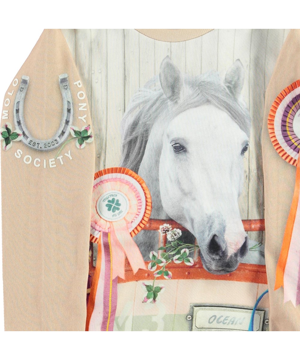Marlee - Pony Society - Roze biologische sweater met print van een paard