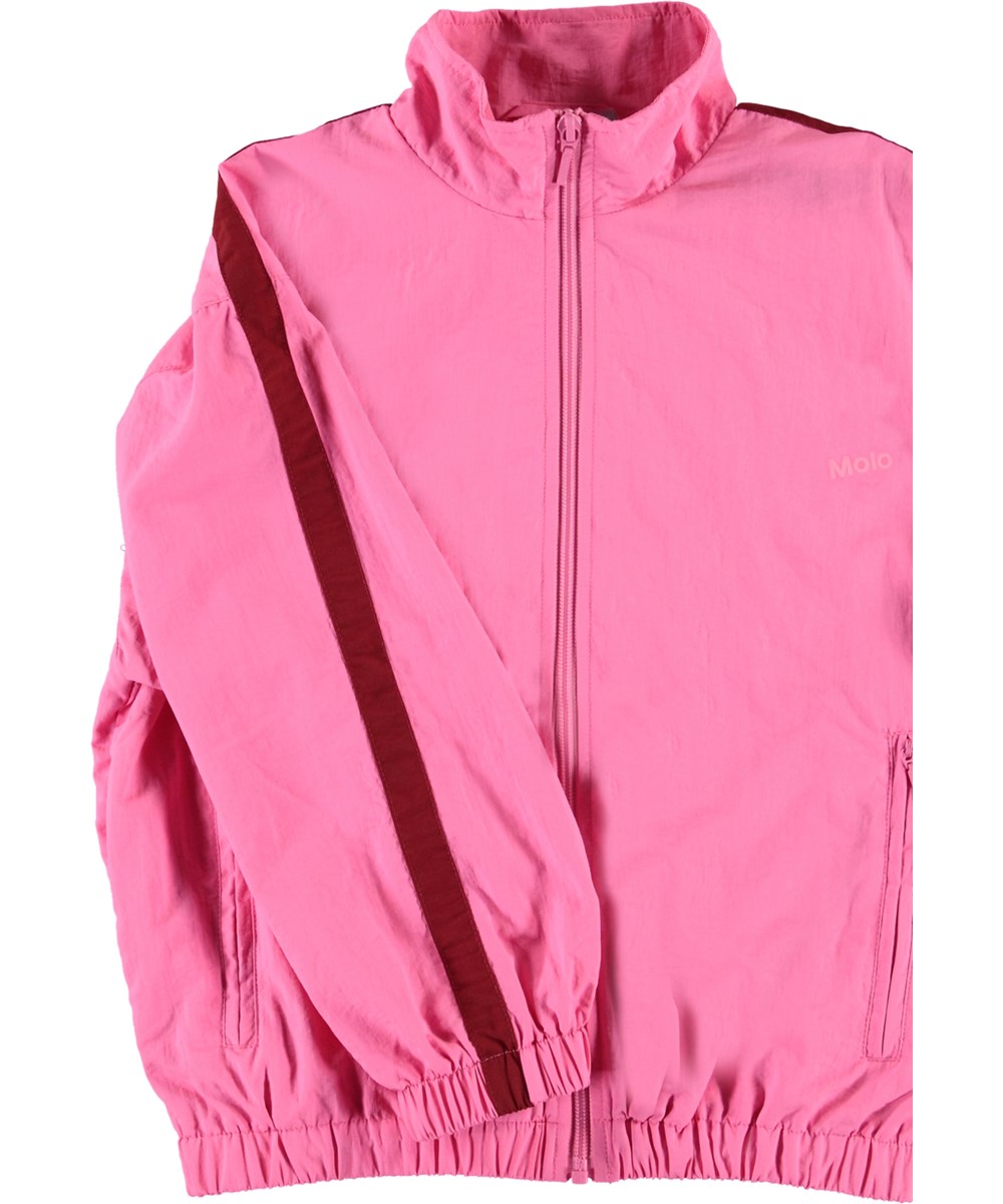 Mates - Pink Lemonade - Roze trainingsjas met bordeaux rode strepen