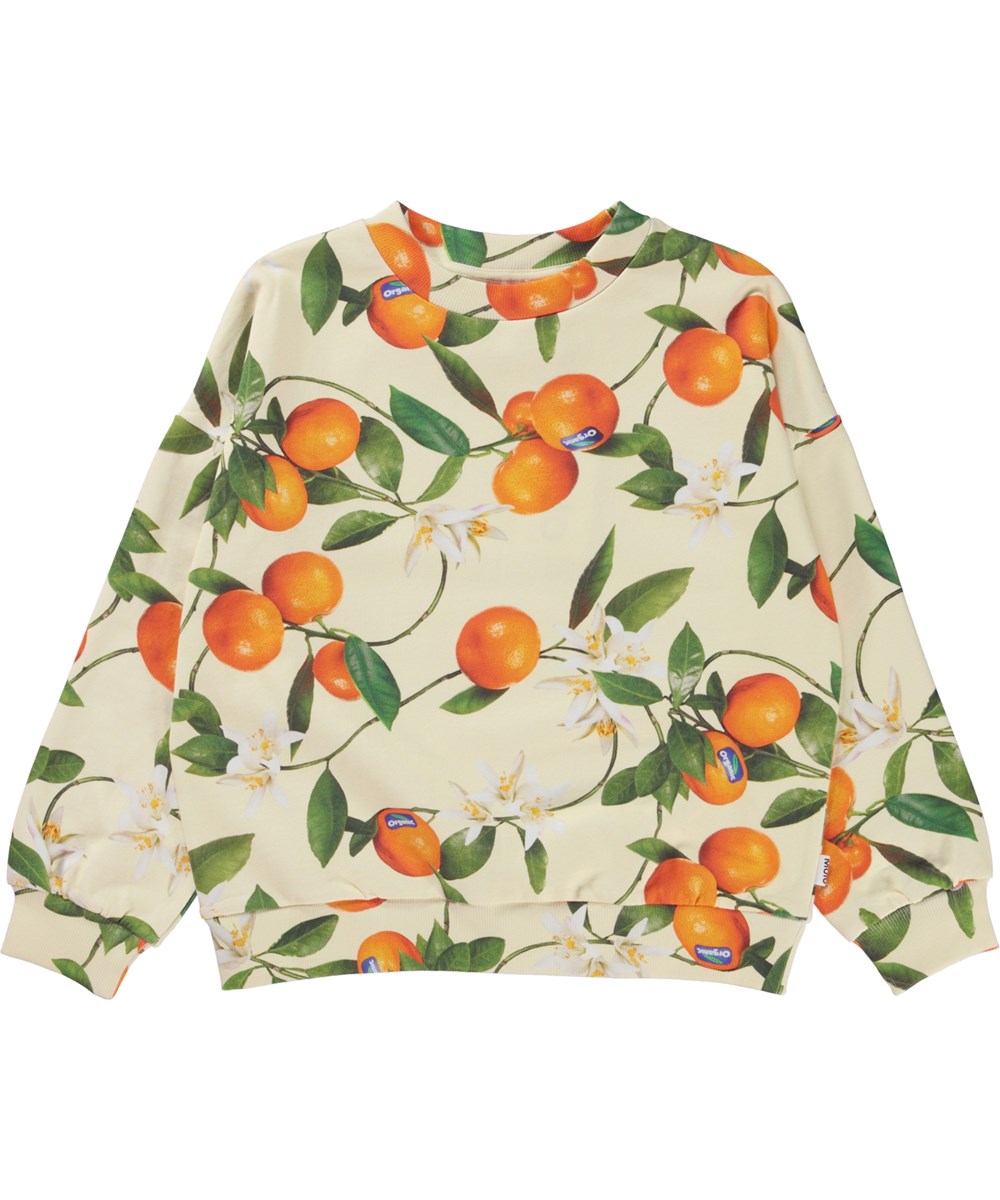 Maxi - Mandarins - Gele biologische trui met mandarijnen print