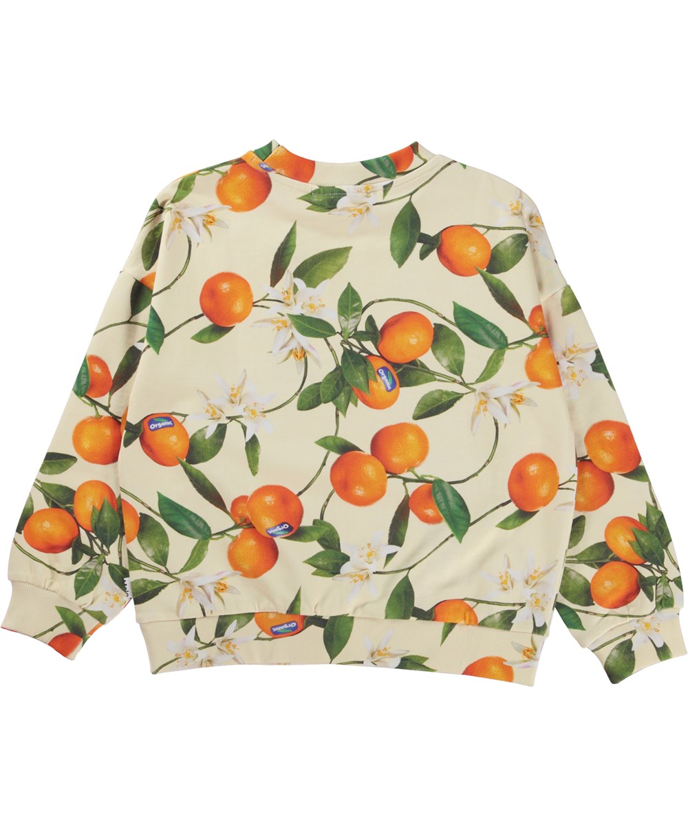 Maxi - Mandarins - Gele biologische trui met mandarijnen print